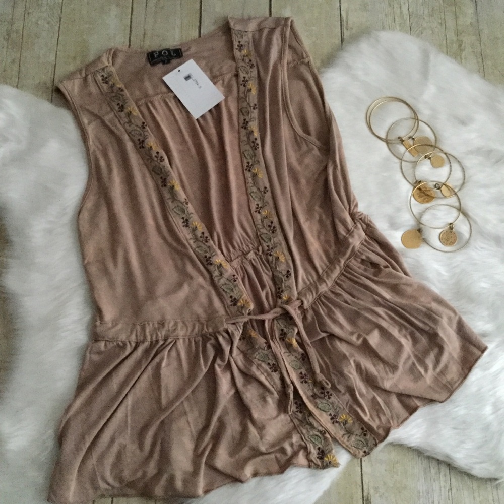 POL Beige Embroidered Ruffle Drawstring Western Vest NWT - Picture 2 of 7